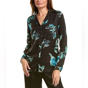 The Kooples 100% Viscose Teal Floral Blouse Size 3 Medium